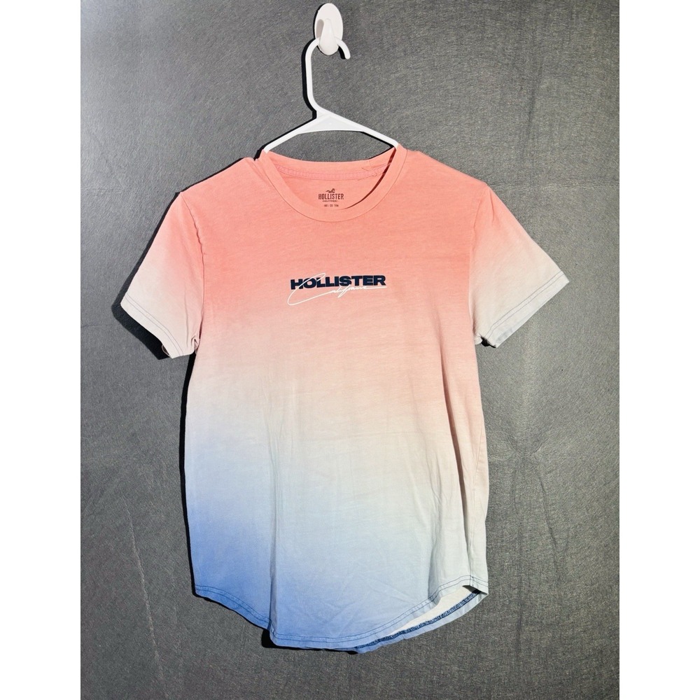 Hollister California T-Shirt  XS light Blue Pink Ombre Gradient Short Sleeve